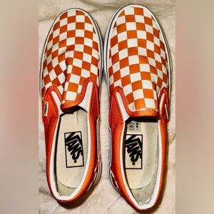 Vans Kids Orange and White Checkered Slip-On Sneakers